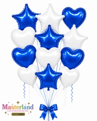 סידור בלוני הליום לאירוע - בלוני מיילר לב וכוכב - בצבעי כחול ולבן