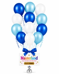 סידור בלוני הליום לאירוע - מיקס בלוני גומי כרום ופסטל - בצבעי כחול, תכלת ולבן
