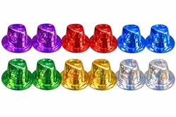 כובע צילינדר הולוגרמה צבעוני - מארז 12 יחידות