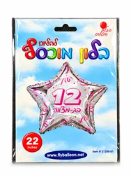 בלון מיילר "22 - כוכב בצבע ורוד/כסף לבת מצווה